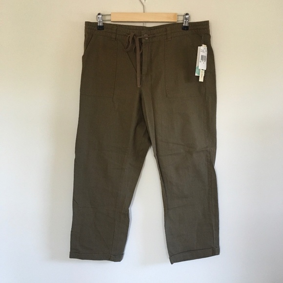 Kut from the Kloth Linen Blend Drawstring Wide Leg Ankle Pants Sz 8 Dark Olive - Picture 1 of 16
